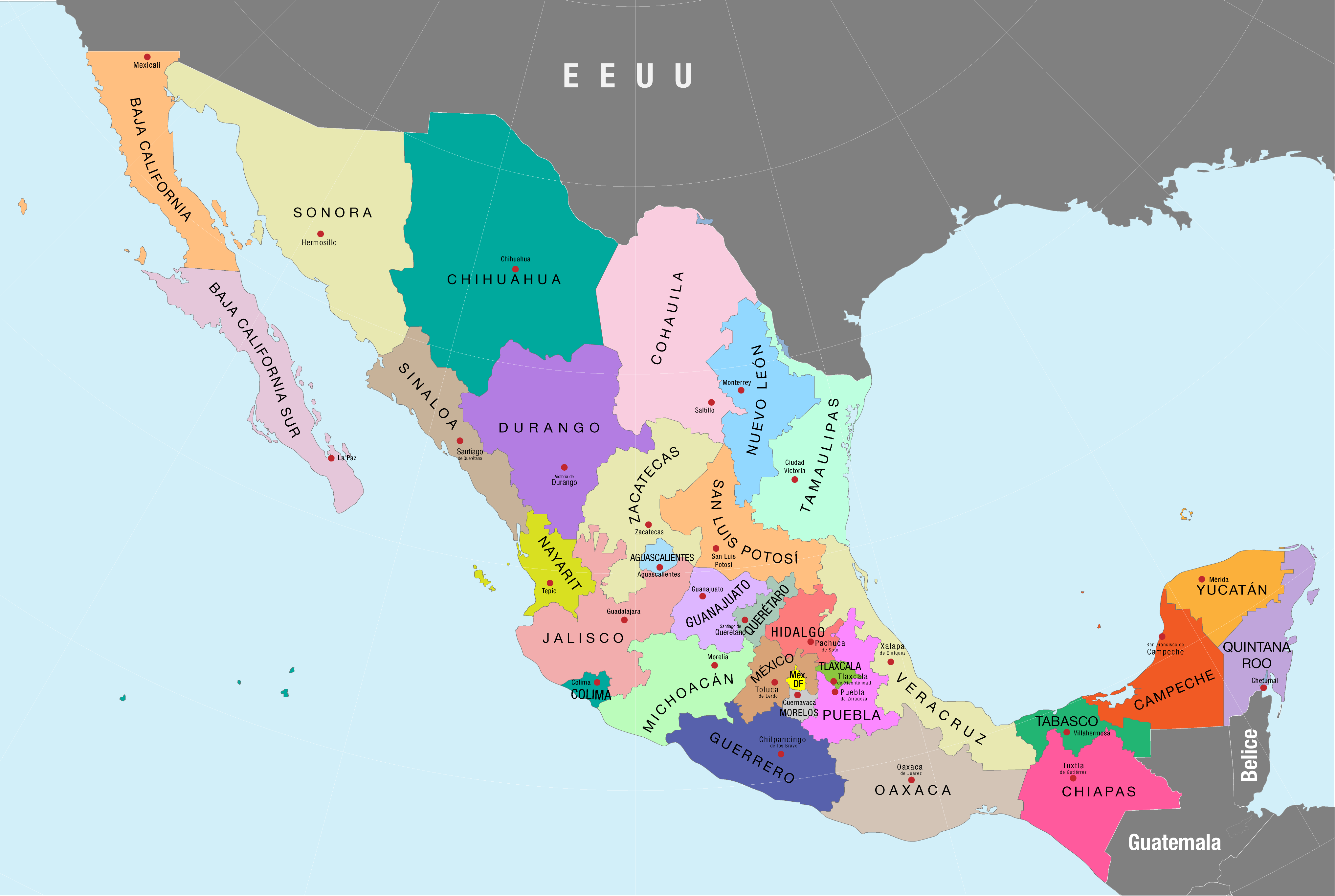 File:Mapa político de México a color (nombres de estados y capitales