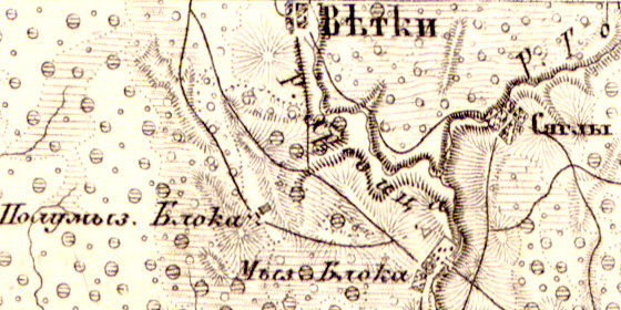 Деревня Ветки на карте 1863 года