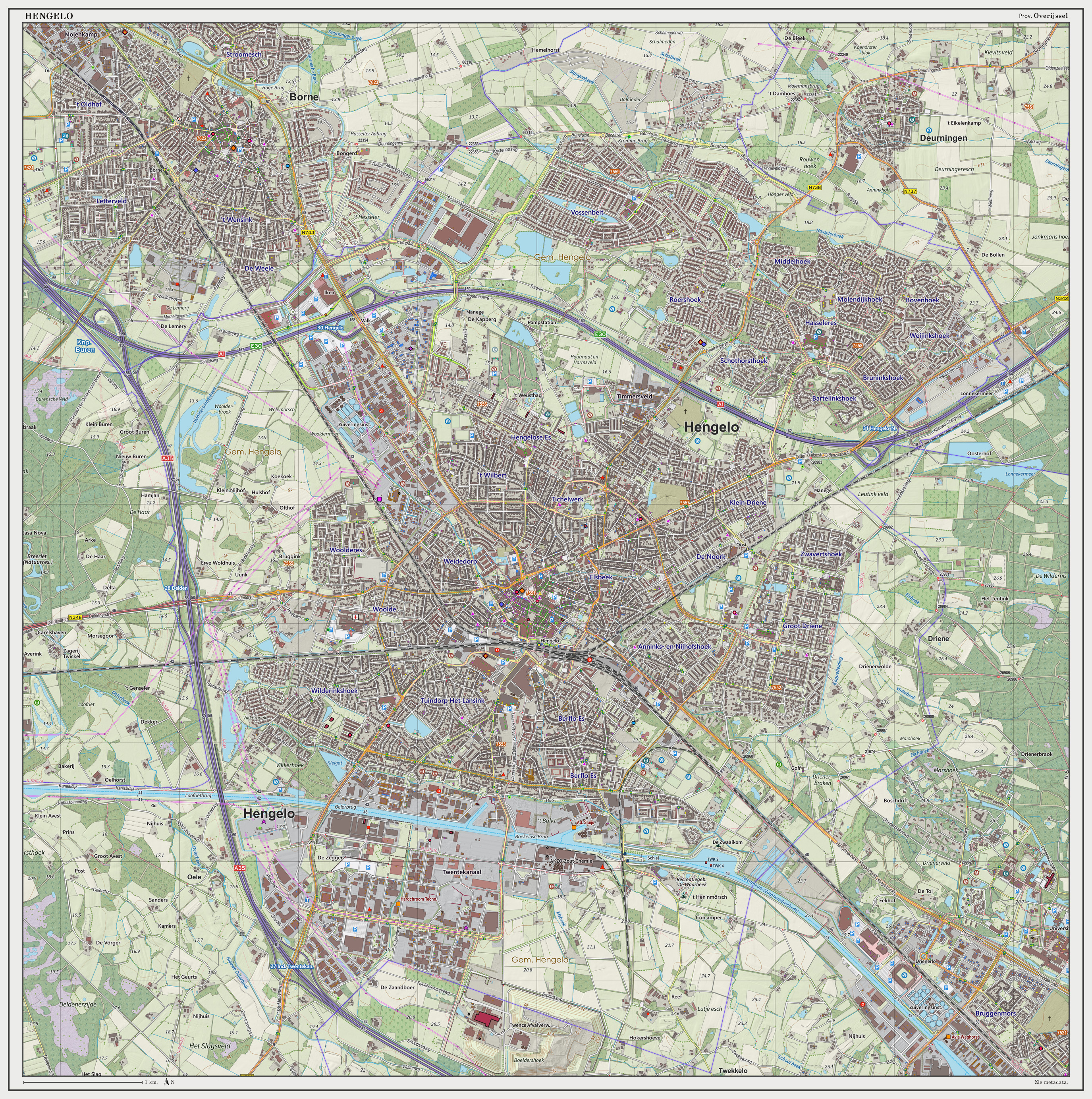 Dutch Topographic map of Hengelo (city), June 2014