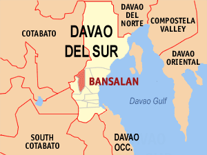 Map of Davao del Sur showing the location of Bansalan