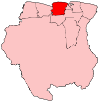 Harta districtului Saramacca  în cadrul statului Surinam