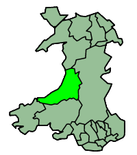Kort med Ceredigion i Wales