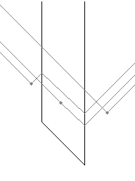 This spacetime diagram shows the causal structure of a Krasnikov tube; the U-shaped line is the boundary of the tube, while the diagonal lines represent the forward light cones of the dots. Krasnikov.PNG