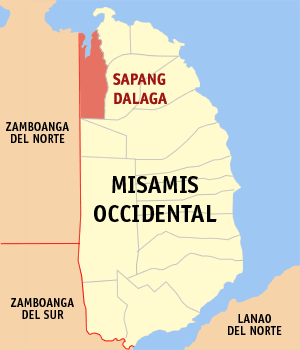 Mapa sa Misamis Occidental nga nagapakita kon asa nahamutangan ang Sapang Dalaga