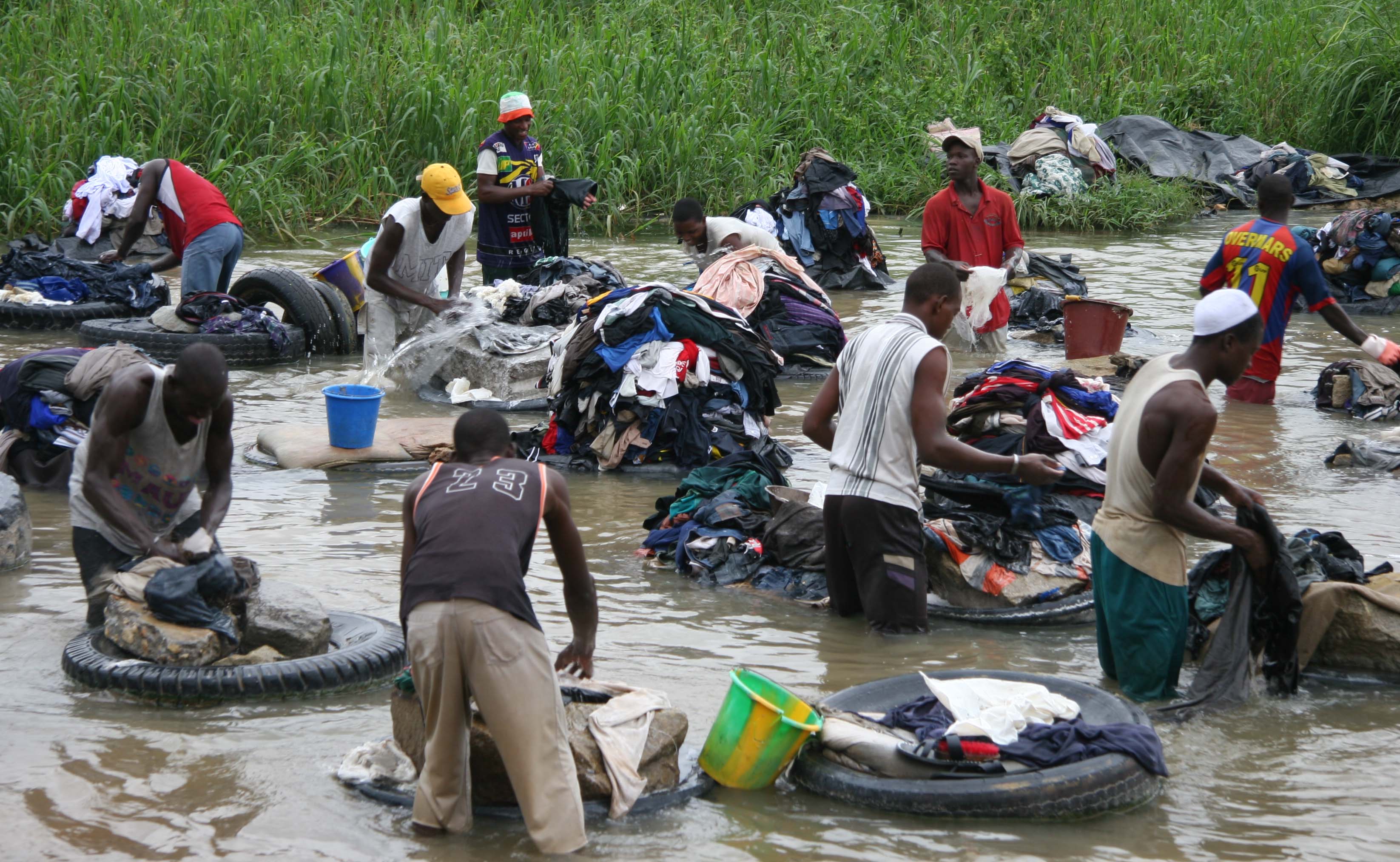 Laundry in the river in Abidjan, Ivory Coast.