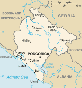 Present day geography of Montenegro, from the CIA Factbook.