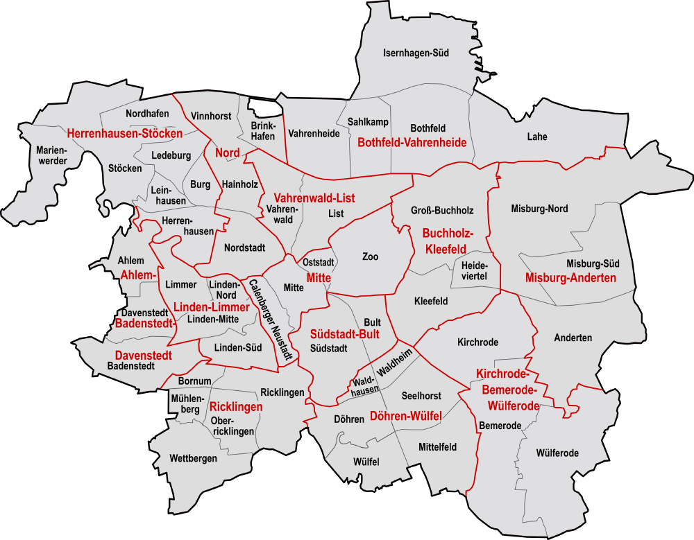 Stadt Hannover Bezirke Stadtteile Karte Stadtplan