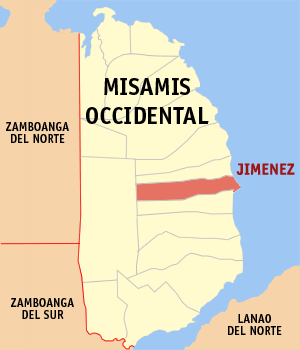 Mapa han Misamis Occidental nga nagpapakita kon hain nahamutangan an Jimenez