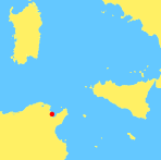 Контурная карта части центрального Средиземноморья, показывающая расположение Карфагена