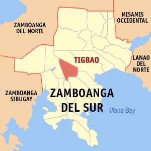 Mapa sa Zamboanga del Sur nga nagpakita kon asa nahimutang ang Tigbao