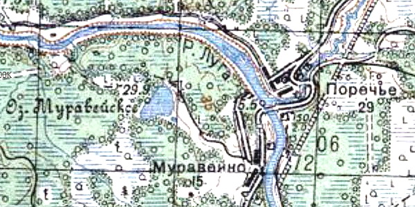 Деревня Поречье на карте 1940 года