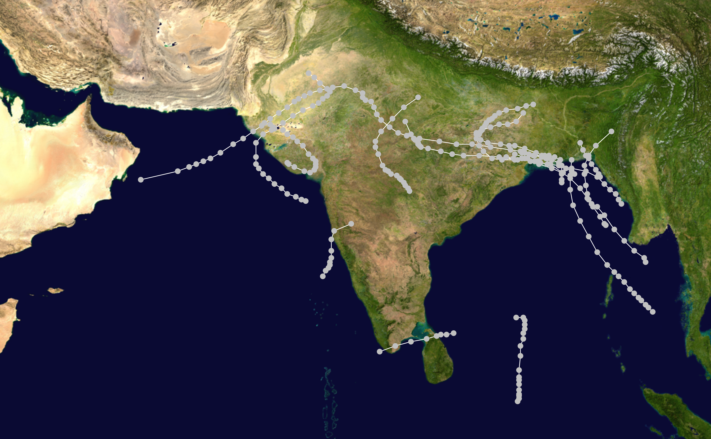 Track map of all storms during the 1961 season