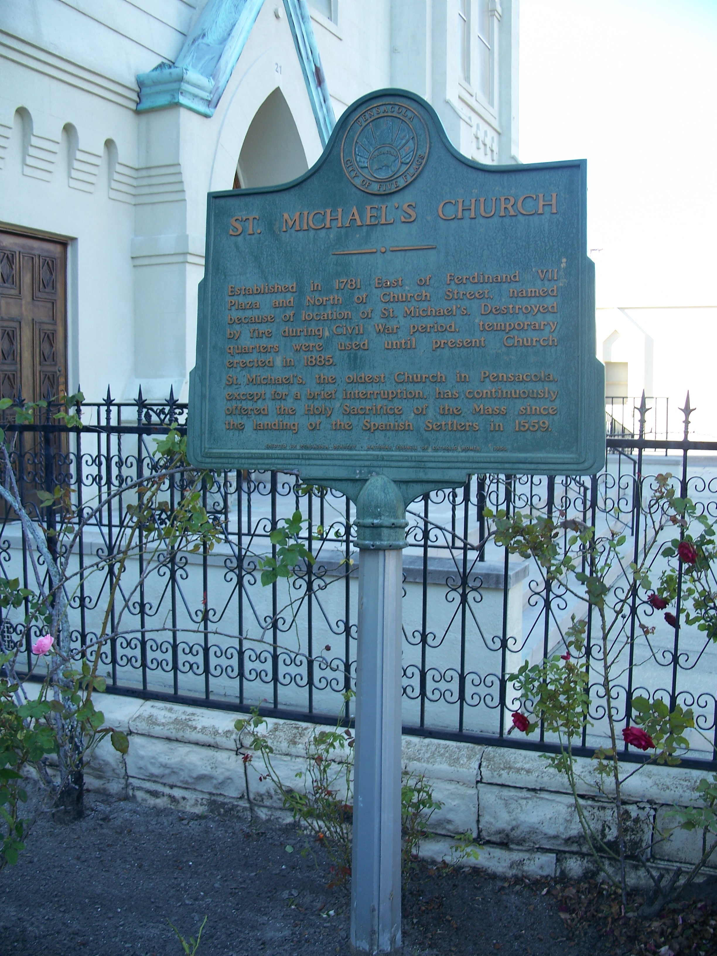 Description Pensacola FL St Michaels Church marker01.jpg