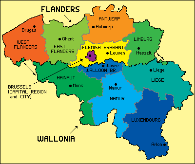 Mappa del Belgio con Regioni e Province