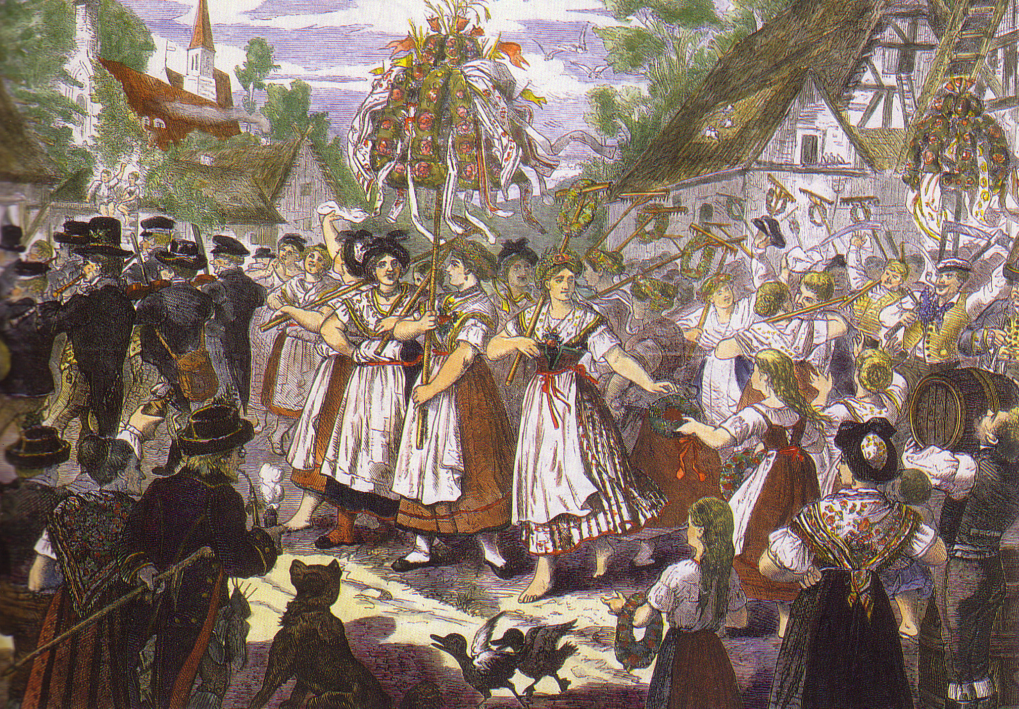 Painting of Czech Harvest Festival celebrants