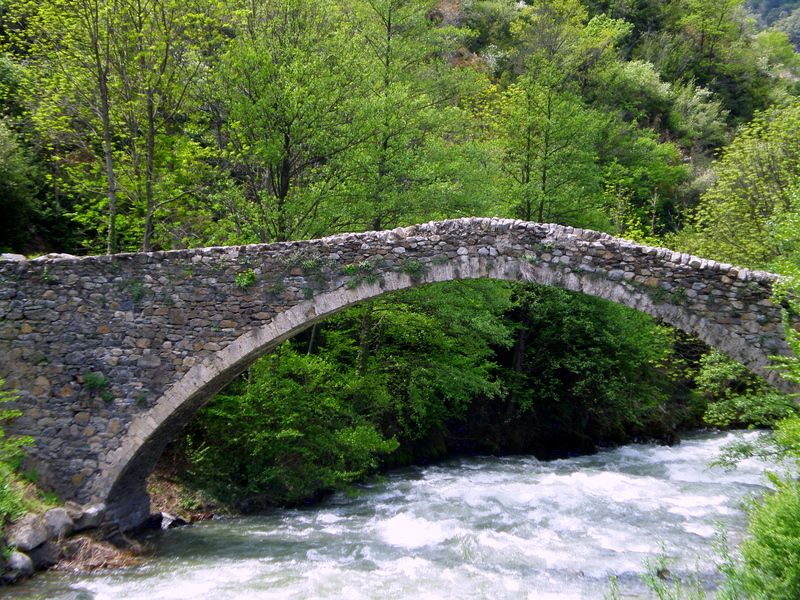 Romanesque Bridge of La Margineda over River Valira