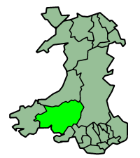Kart over Carmarthenshire