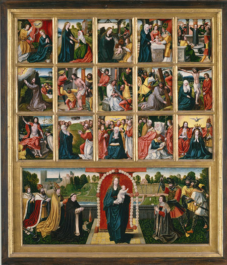 The Fifteen Mysteries of the Rosary and the Virgin of the Rosary, a Rosary-based cycle. Hb 1987.290The Fifteen Mysteries and the Virgin of the Rosary.jpg