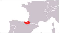 A map of Western Europe with the Basque Country highlighted in red.