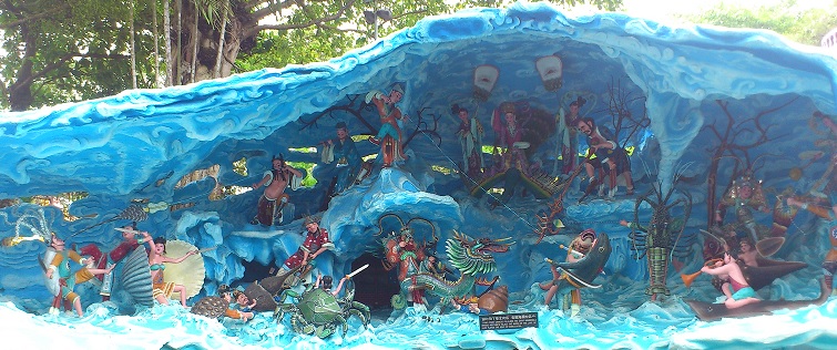 Diorama em Haw Par Villa, Singapura, retratando a batalha entre os Oito imortais e as forças do Rei Dragão do mar do leste.