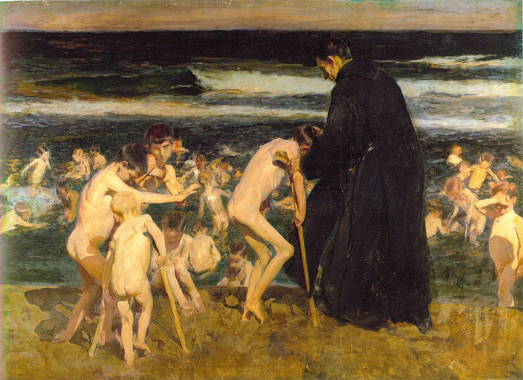 Sad Inheritance, 1900. Crippled children bathing at the sea in Valencia, Bancaja Collection From Wikipedia 