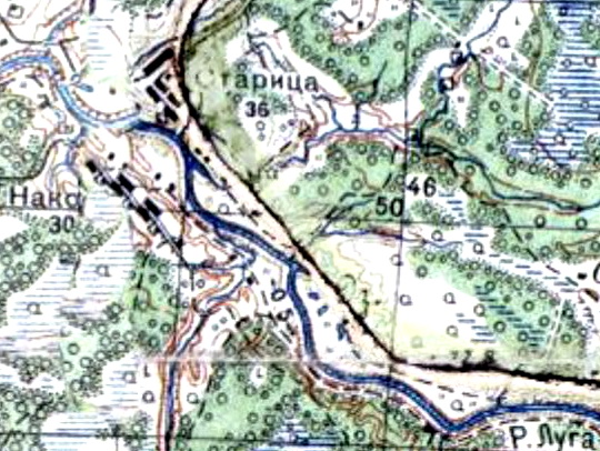 Деревня Старицы на карте 1940 года