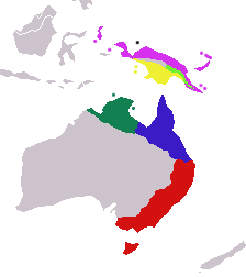 Distribución de las subespecies del petauro del azúcar