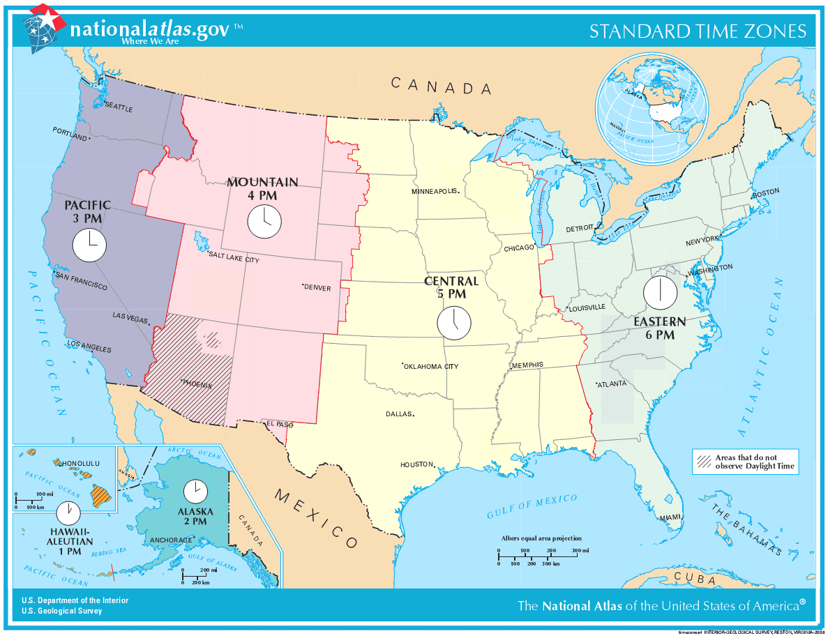 A map of US time zones.
