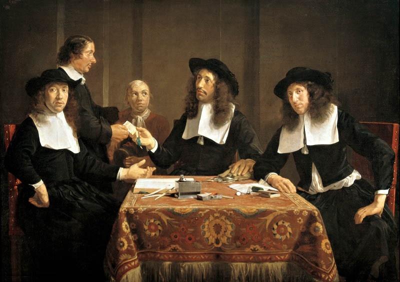 The regents of the Leproos-, Pest- en Dolhuis in Haarlem, painted by Jan de Bray in 1667