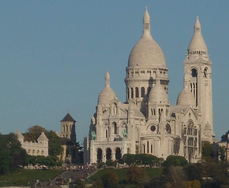 Atop Montmartre Paris the Sacr Coeur the world famous basilica to the