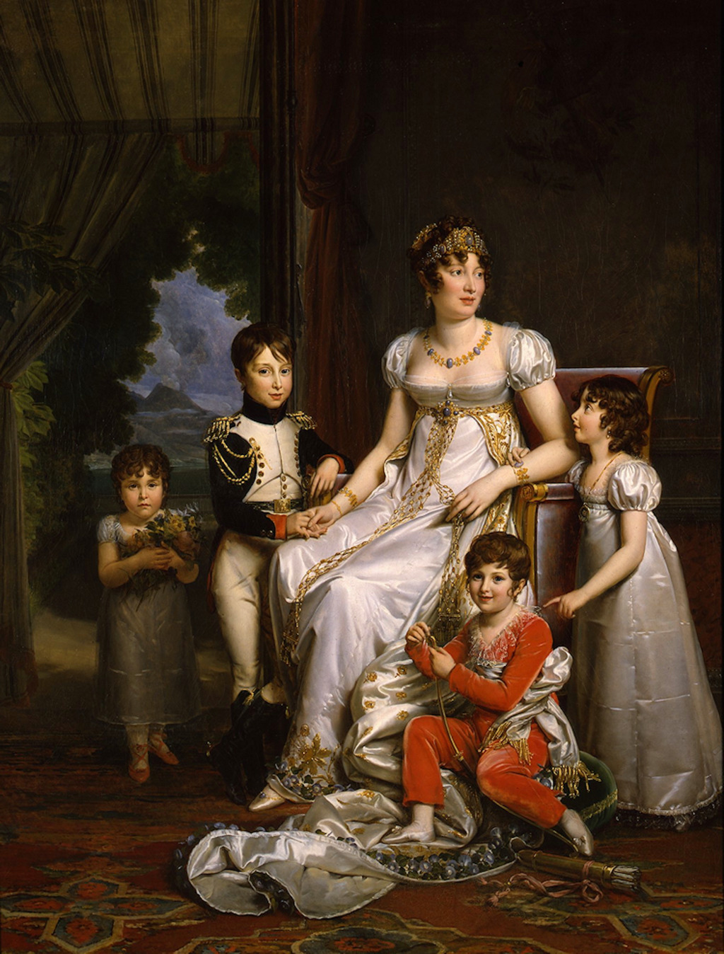 Caroline Bonaparte, wife of Marshal Joachim Murat, with their kids, 1810