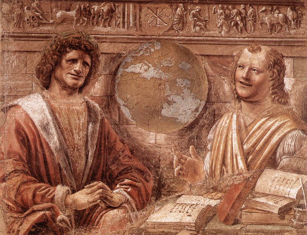 "Crying Heraclitus and Democritus laughing." Fresco of Donato Bramante.