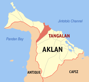 Map of Aklan showing the location of Tangalan