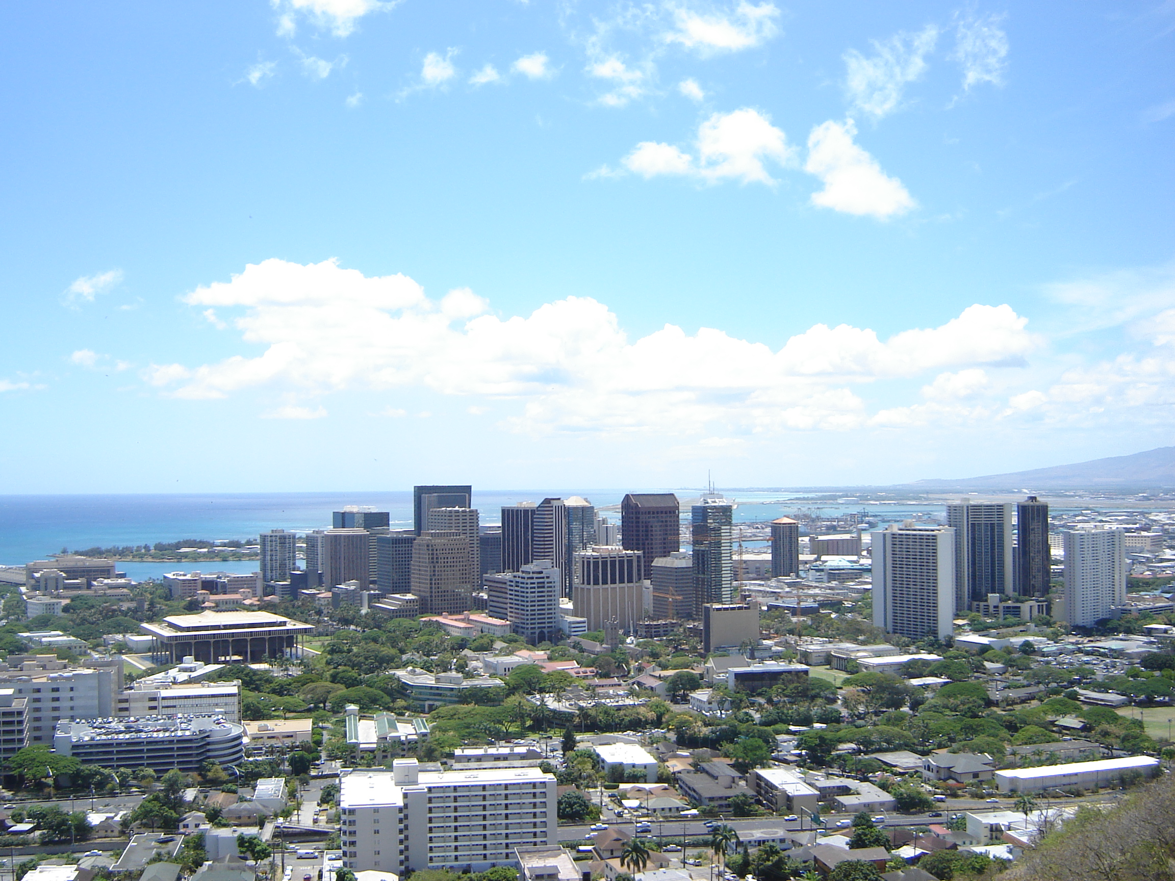 downtown Honolulu showing a cluster of 10–30 story buildings