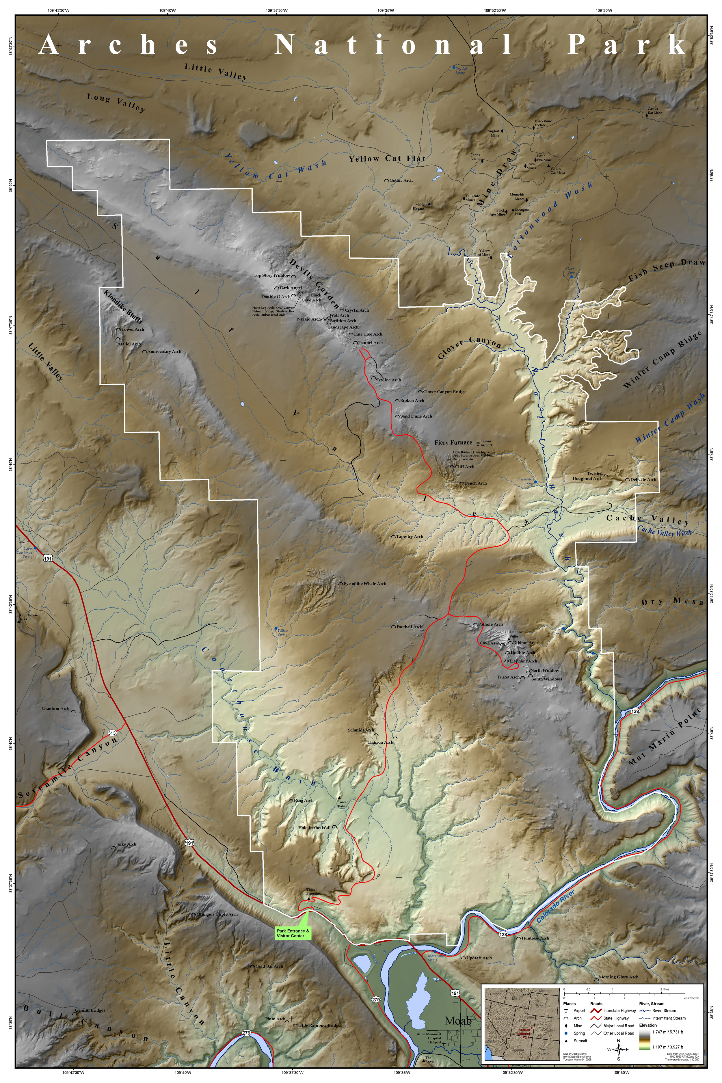 Map of Arches National Park, Utah, United Stat...