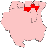 Harta districtului Para în cadrul statului Surinam