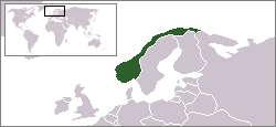 Karte von Nordeuropa mit eingezeichneter Lage Norwegens
