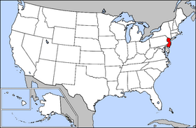 Zemljevid Združenih držav z označeno državo New Jersey