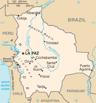 Map of Bolivia from the CIA World Factbook.