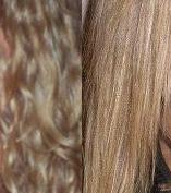 A woman's hair before and after using a flat iron