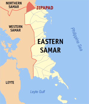 Mapa sa Sidlakang Samar nga nagpakita kon asa nahimutang ang Jipapad