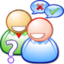 A question mark at the front of the picture with two people with speech bubbles with a cross in one and a tick in the other.