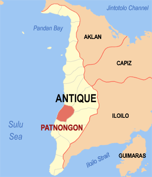 Map of Antique showing the location of Patnongon