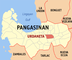 Map of Pangasinan showing the location of Urdaneta