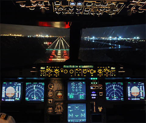 Jet landing at night