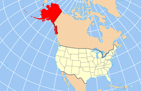 Map of USA with Alaska highlighted and shown i...