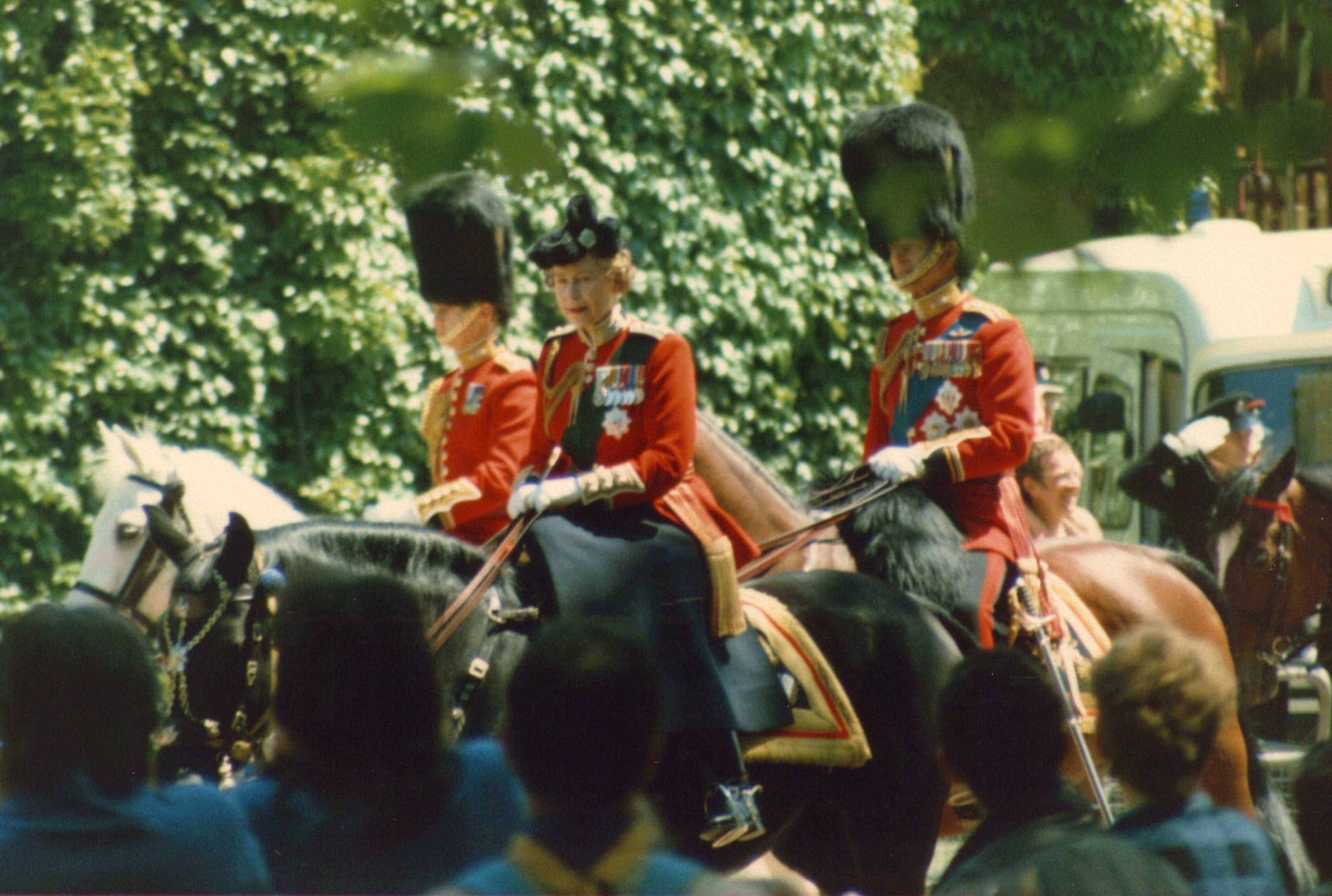 Her Britannic Majesty riding to Trooping the Colour in 1986