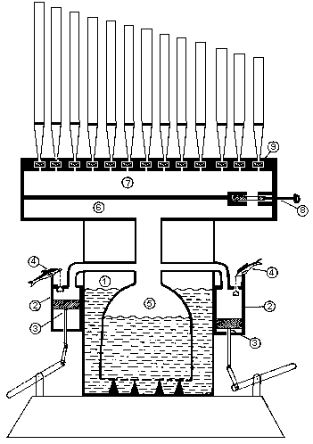 Schéma d'un orgue hydraulique à deux pompes.