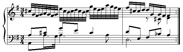 The final two bars of the first section of Variation 13.