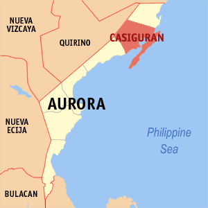 Bản đồ của Aurora với vị trí của Casiguran